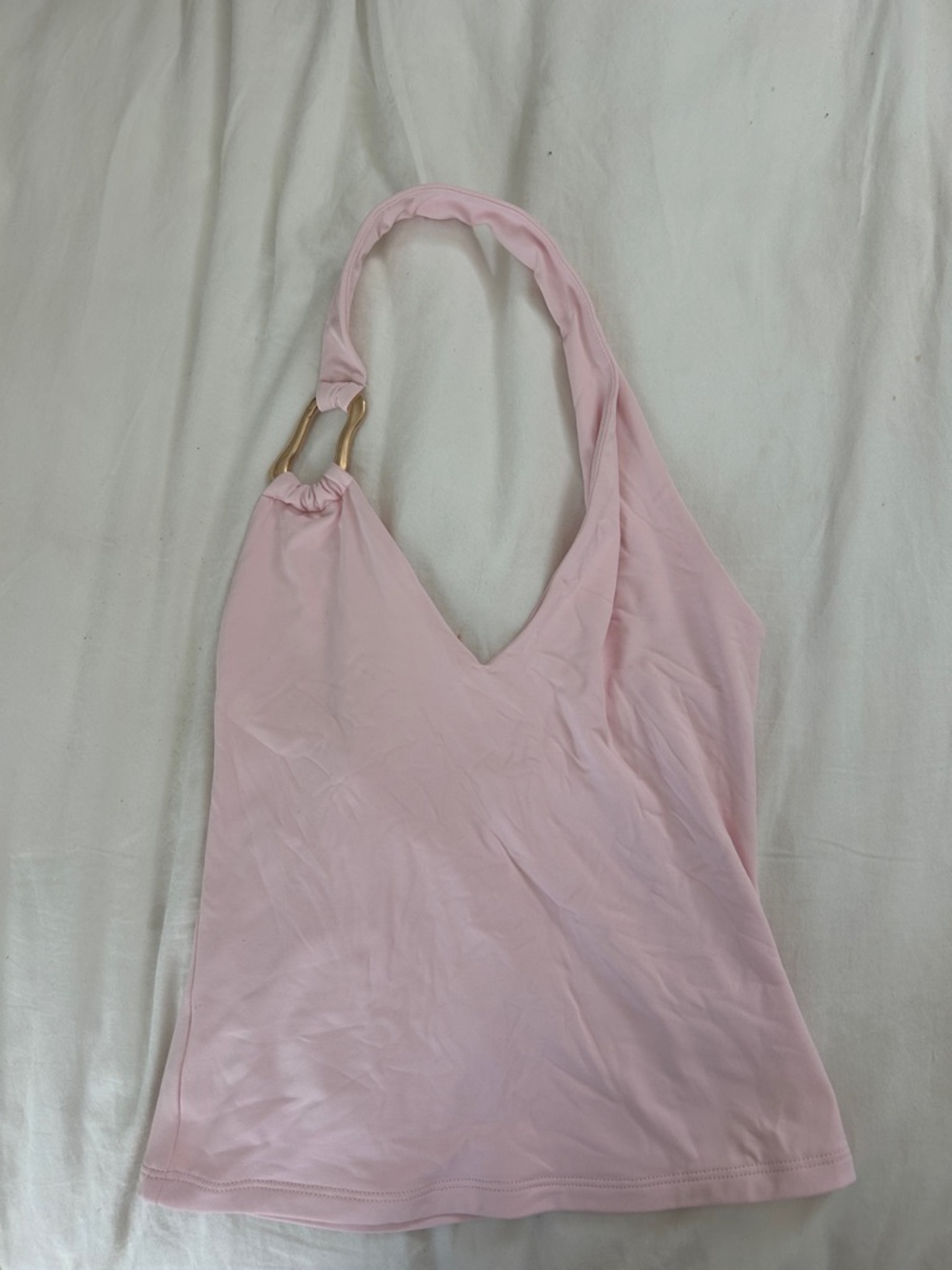 Pink Rose Light Pink Halter Tank Top with Ring Detail